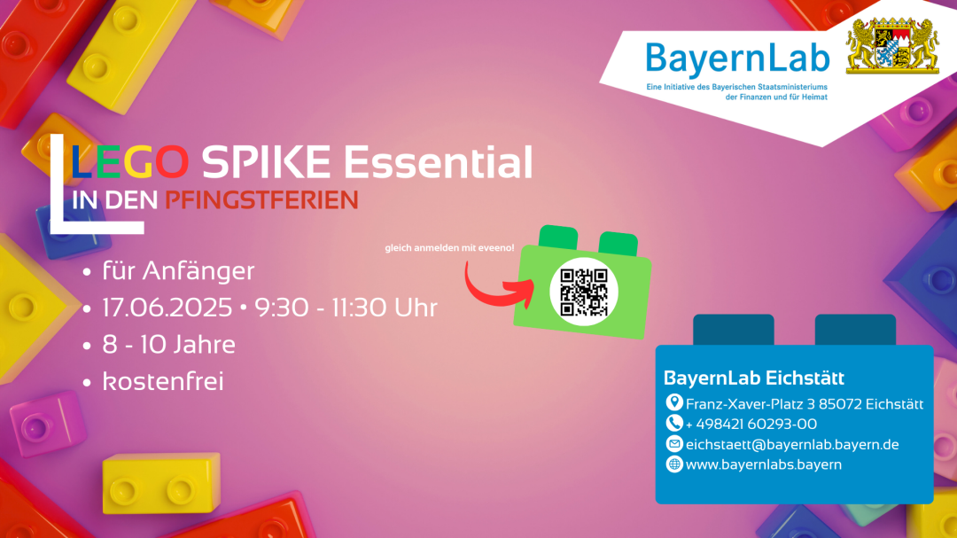 Werbeposter für den LEGO Spike Essential Workshop in den Pfingstferien 2025