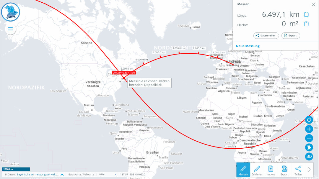 BayernAtlas Hilfe Messen Geodätische Linie